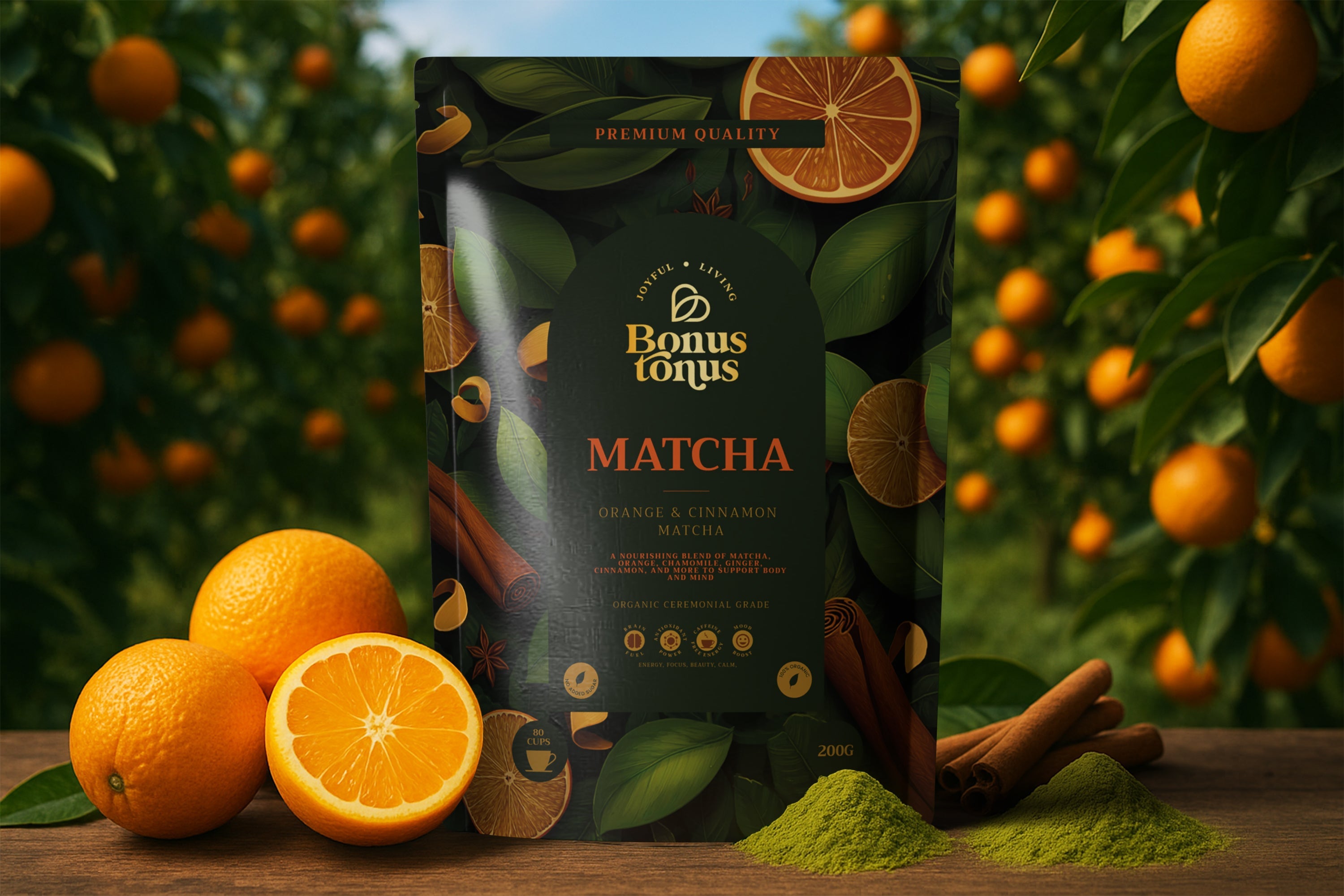 NAUJIENA! Matcha su apelsinais ir cinamonu 4A 200gBONUS TONUS